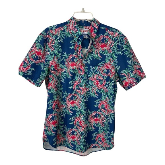 Chubbies Sz M The Nutter Short Sleeve Crab Print Shirt Blue Pink Summer EUC - Picture 1 of 12